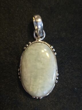 Silver Light Green Oval GemStone Amazonite Pendant -